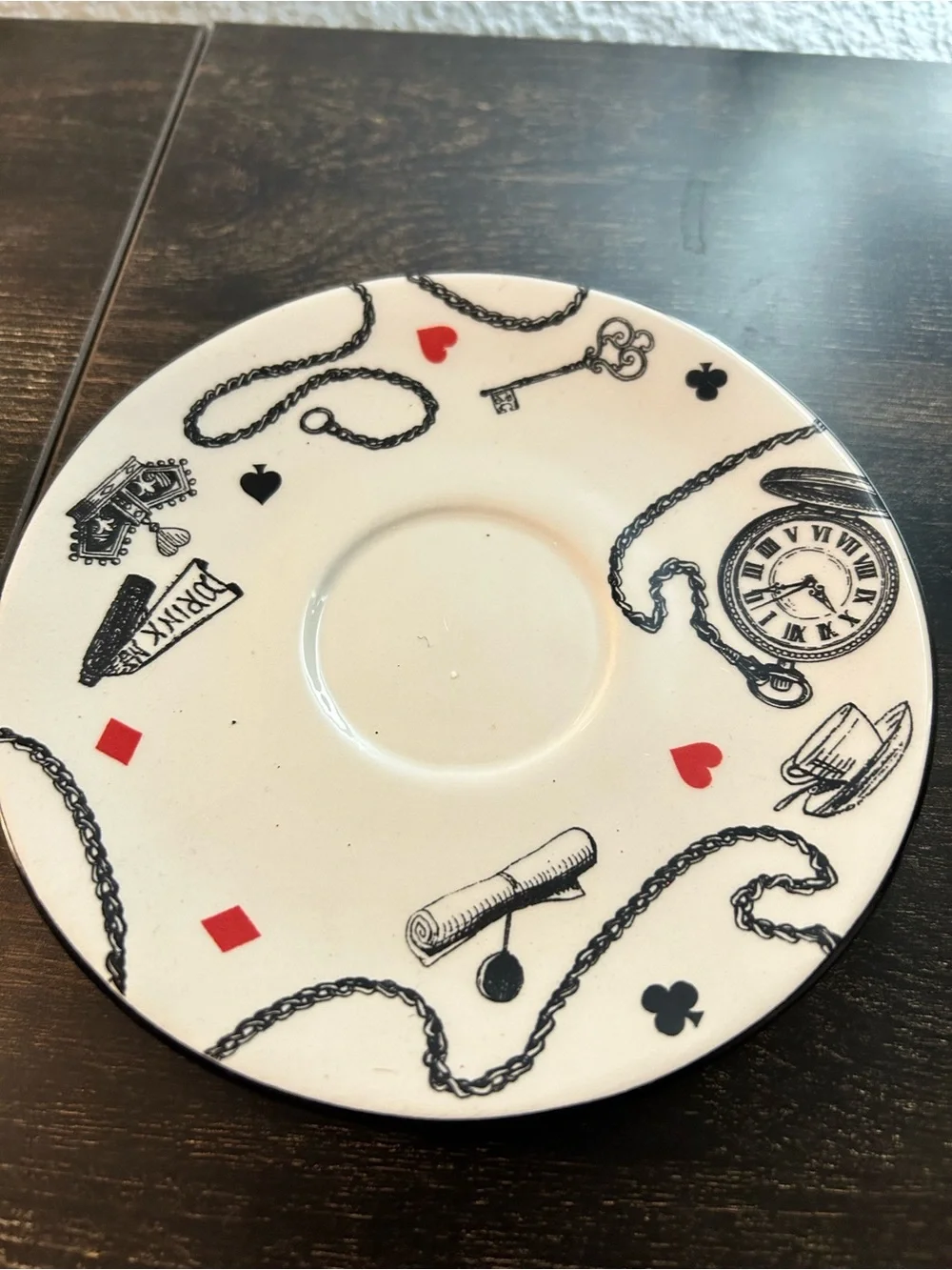 White Alice in Wonderland Teapot and Cup Set with Black Accents
